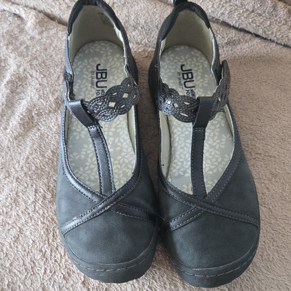 JBU Women’s Black Mary Jane Flats with Cutout Strap 7M